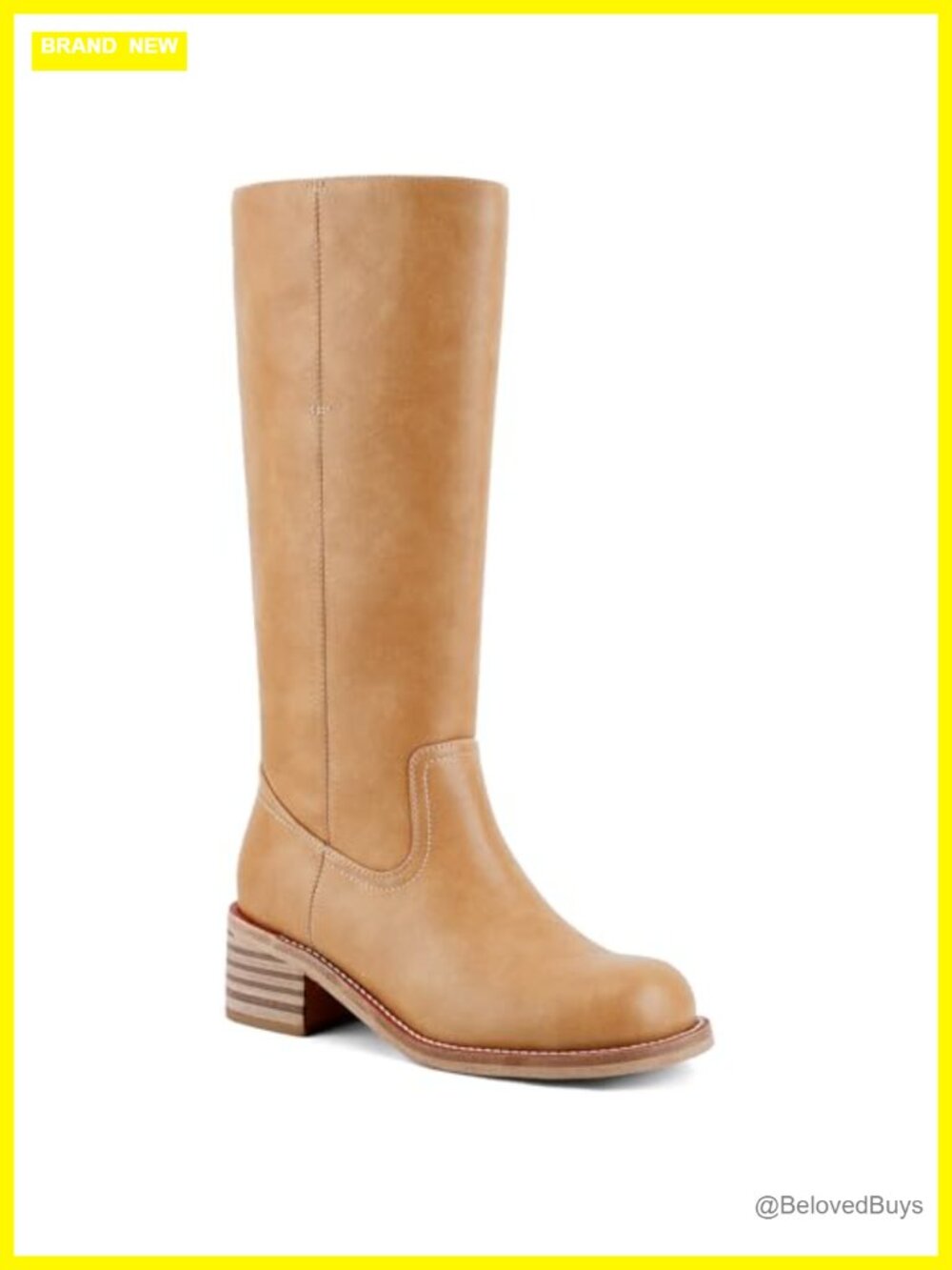 Women's Knee High Boots Chunky Block Heel Square Toe Faux Leather Slip On